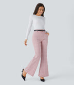 Halara Flex™ Pantalon tailleur évasé à carreaux pied-de-poule, taille haute avec boutons décoratifs et poches latérales