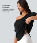 Top de sport yoga asymétrique à épaule dénudée manches courtes ourlet arrondi et coupe asymétrique à séchage rapide – Soutien-gorge intégré