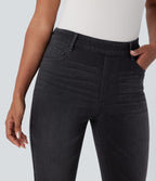 Halara Flex™ Jeans bootcut Casual Taille Haute Multiples Poches Lavés Élastiques et Tricotés Coupe