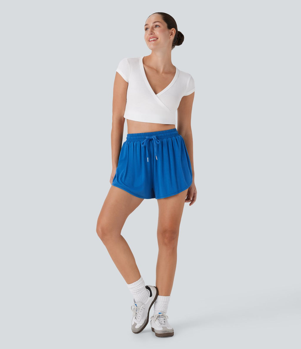 Short décontracté 2-en-1 taille haute avec cordon de serrage et poche latérale
