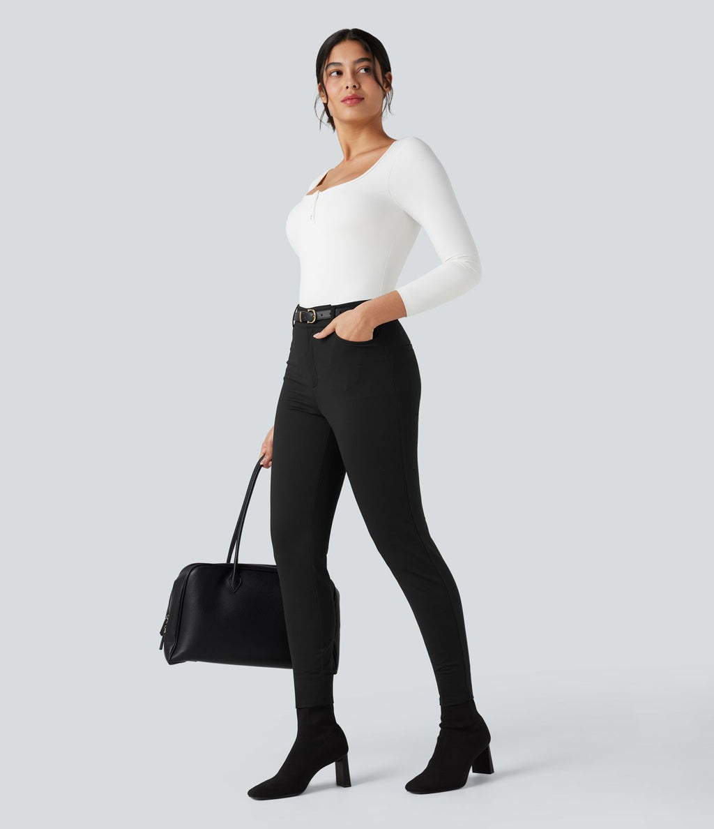 Pantalon tailleur Halara Flex™ skinny chevrons taille haute avec poches