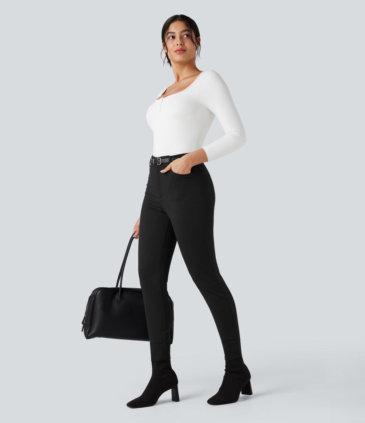 Pantalon tailleur Halara Flex™ skinny chevrons taille haute avec poches