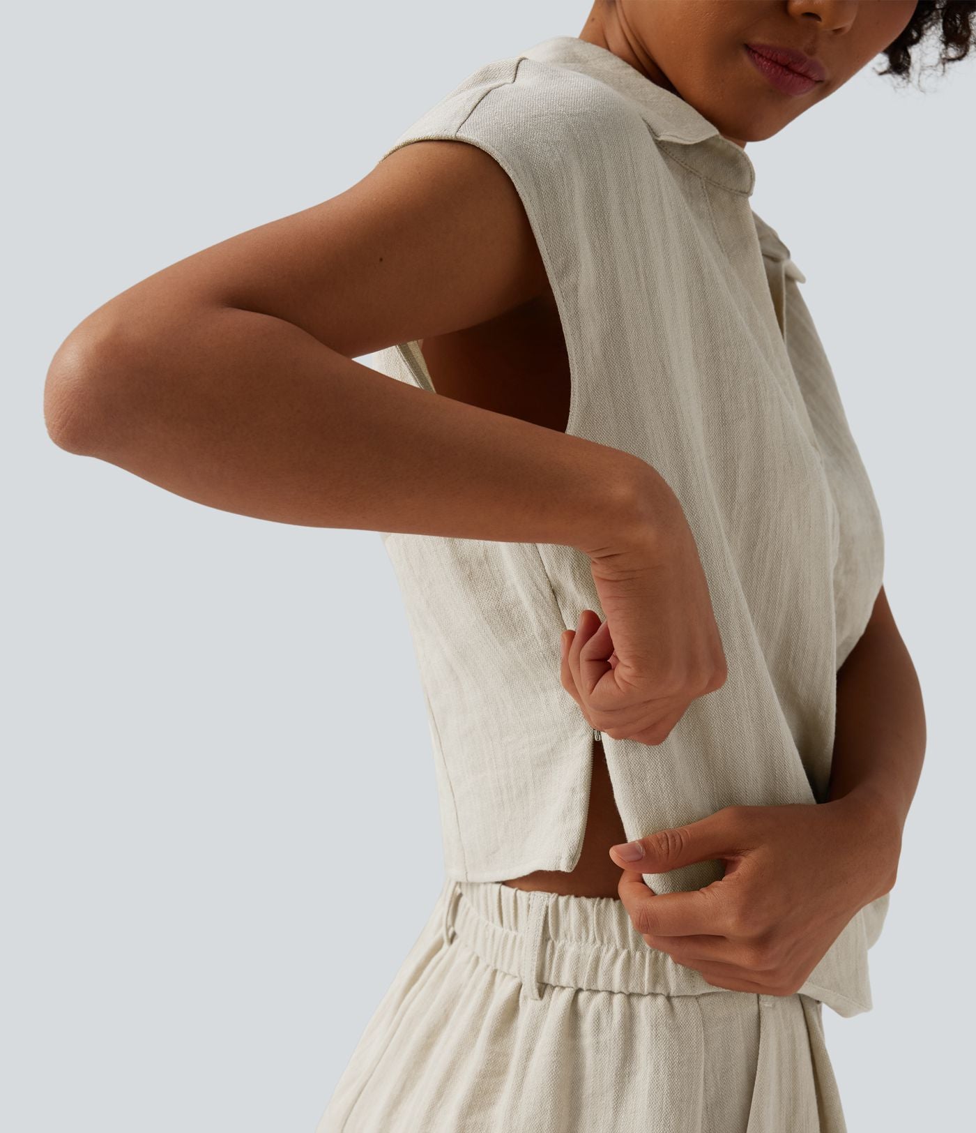 Chemise décontractée manches courtes froncée