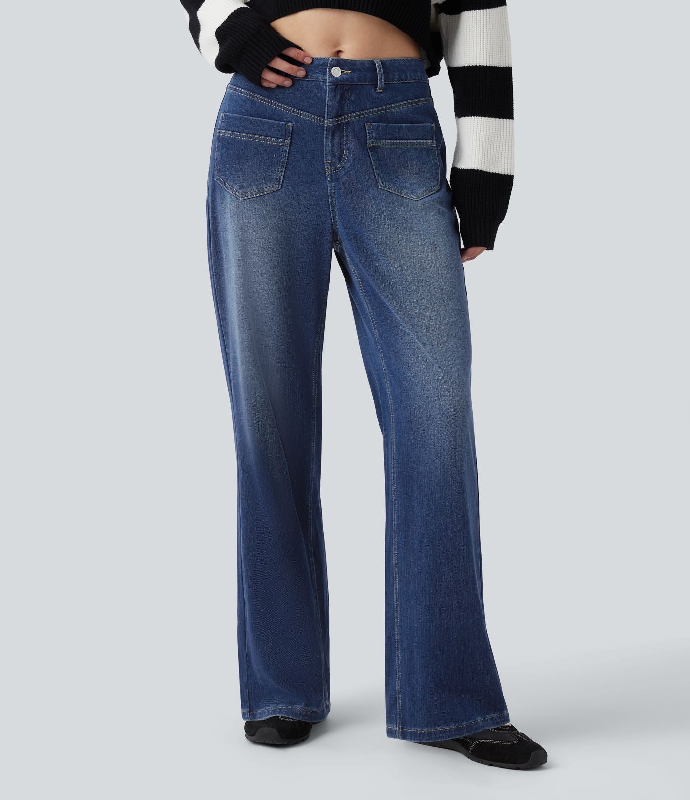 Halara Flex™ Jean coupe droite décontracté taille mi-haute avec poches