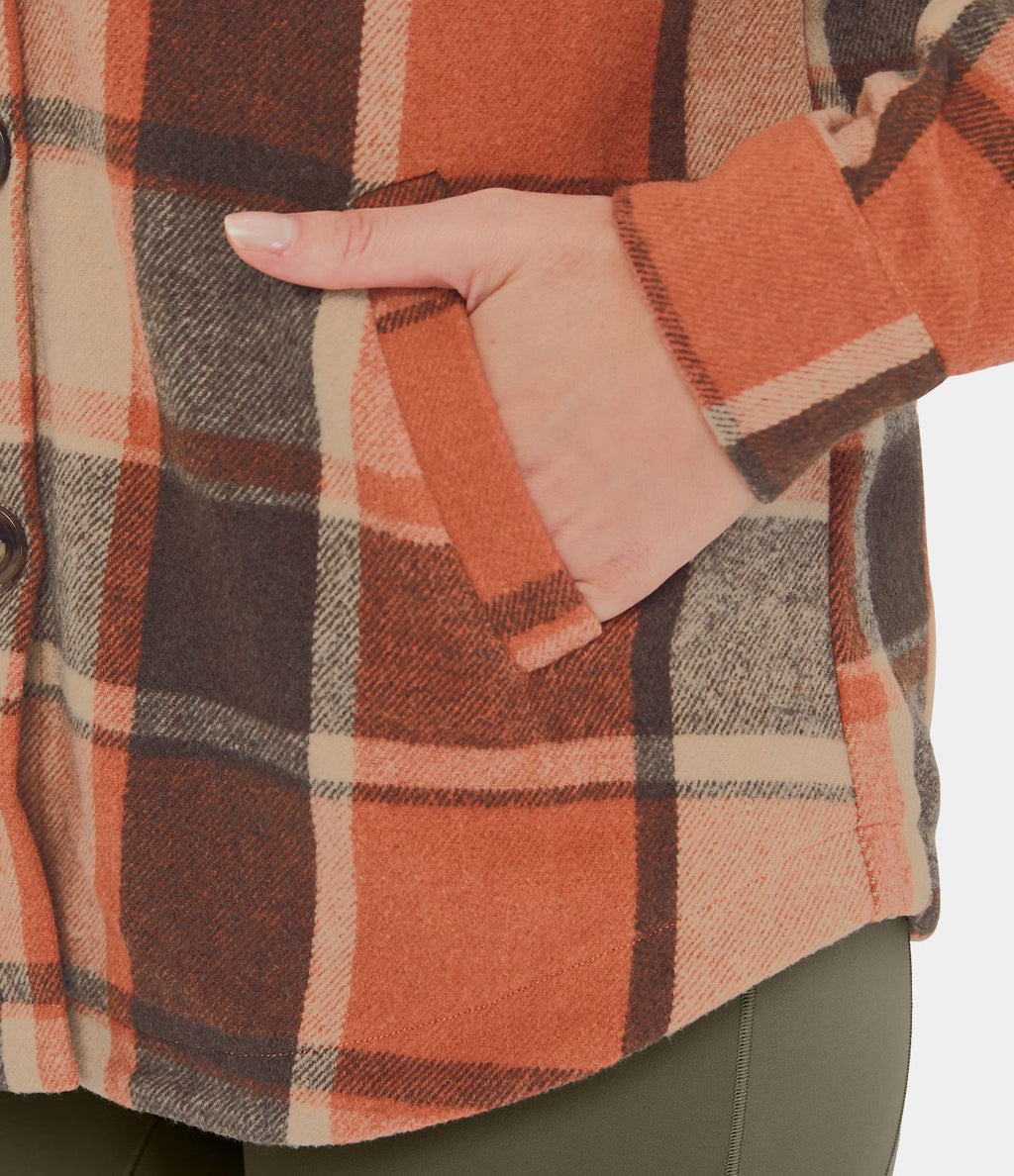 Veste de Casual à Carreaux en Polaire à Capuche avec Cordon de Serrage Boutons et Poches Latérales