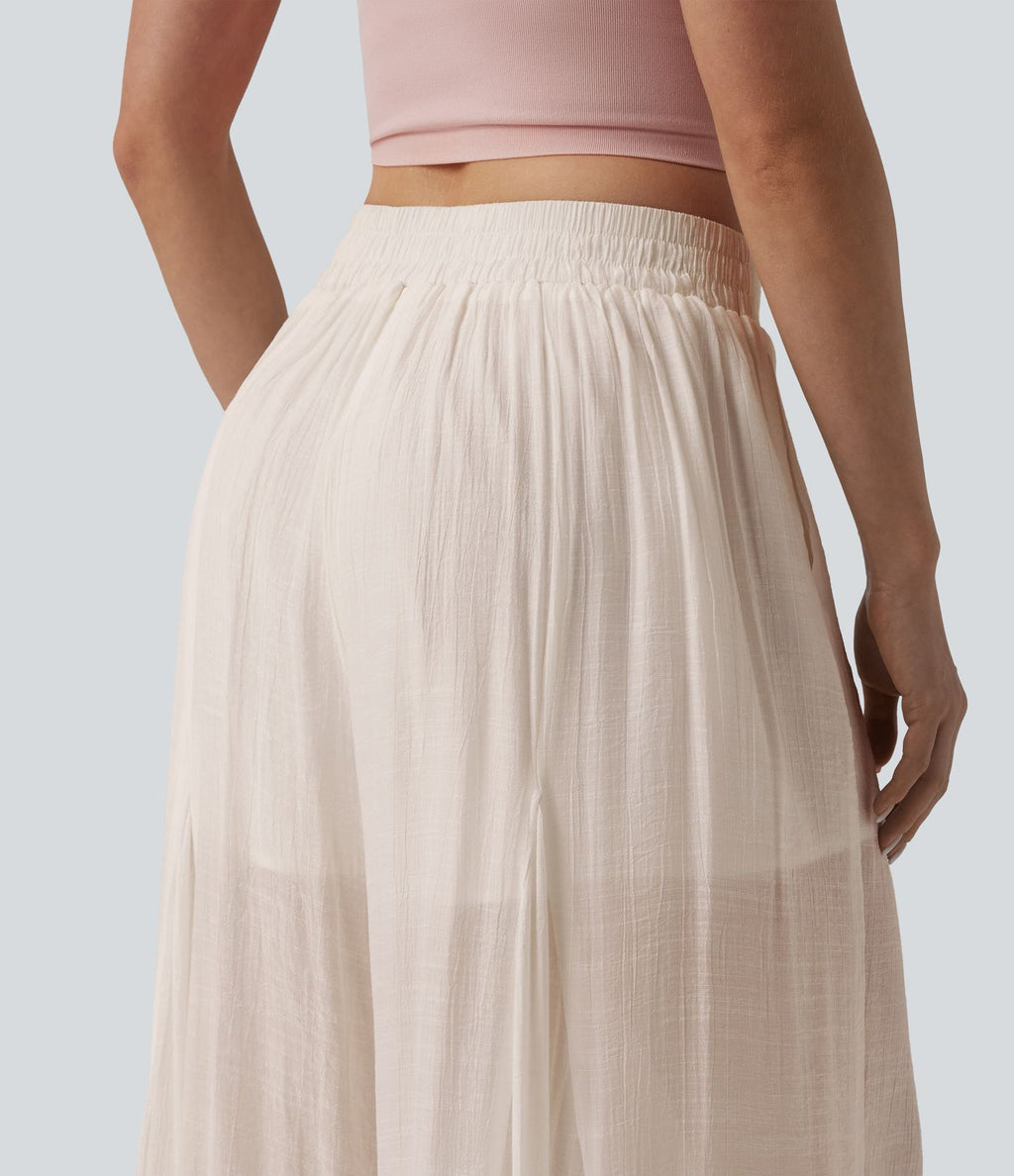 Pantalon baggy fluide taille mi-haute 2-en-1 avec poches