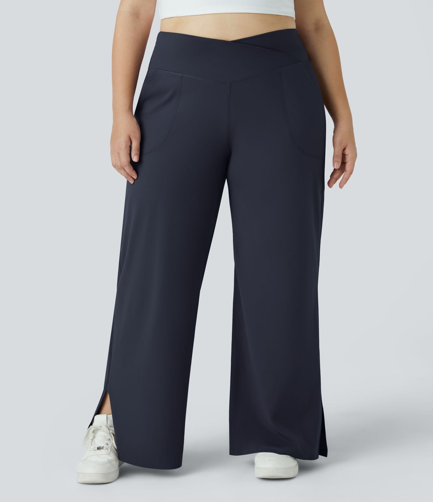 Pantalon yoga large grande taille croisé avec ourlet et poches DayStretch - Smile