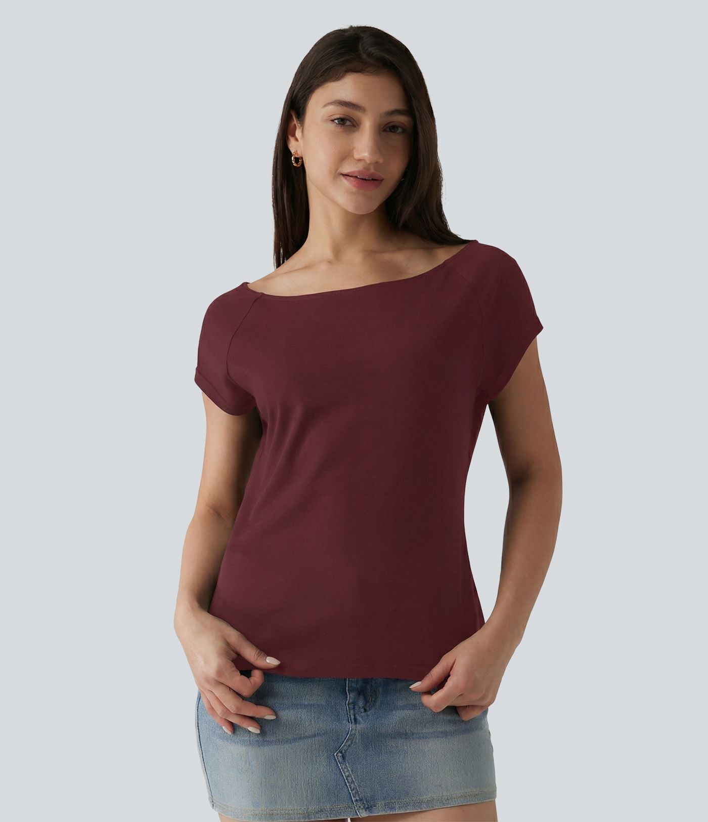 T-shirt décontracté col bateau manches courtes coton