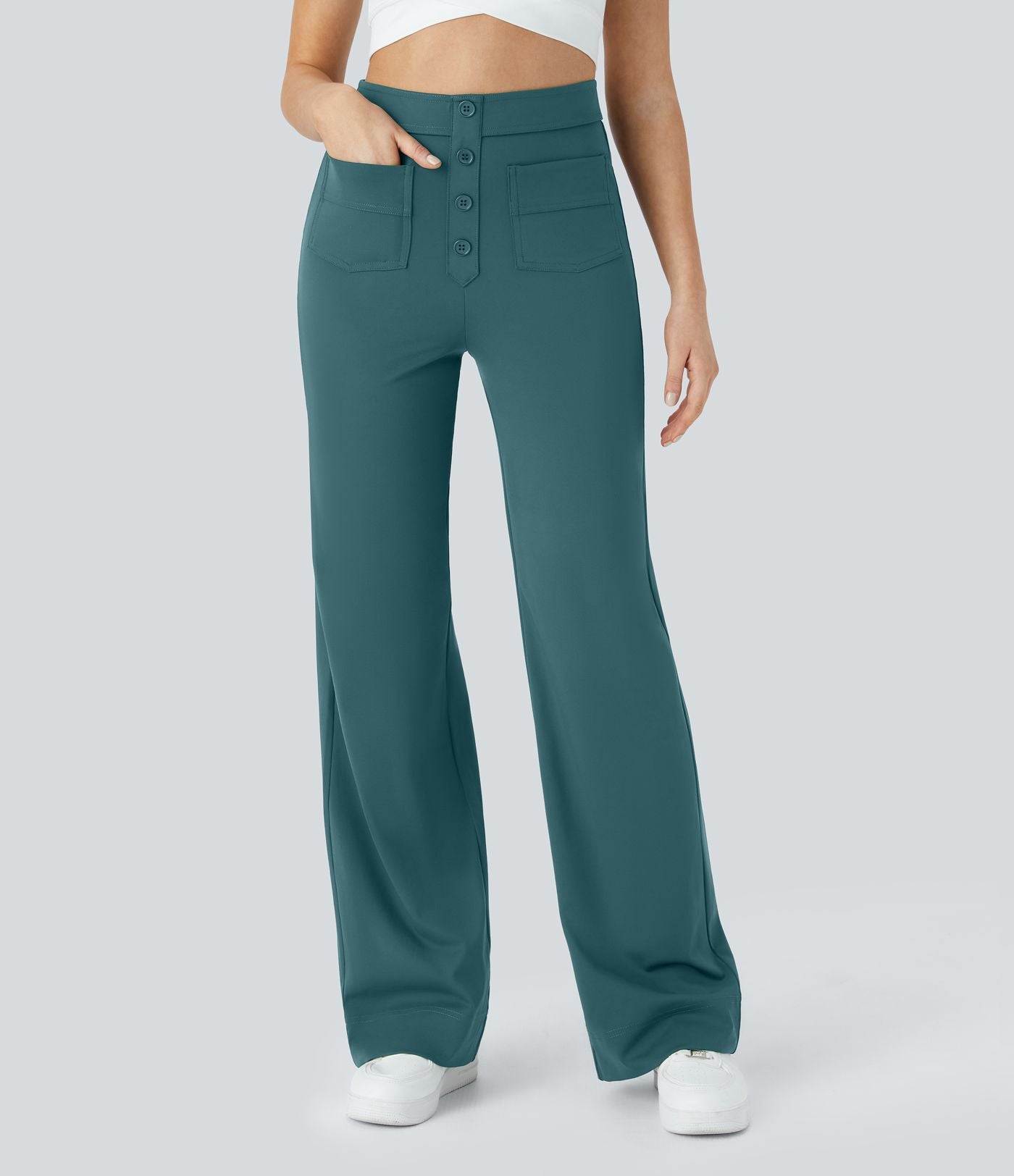 Pantalon taille haute coupe droite DayStretch avec poches