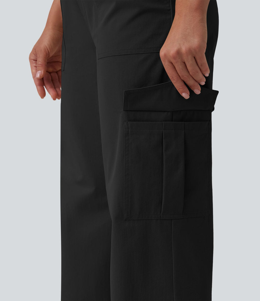 Pantalon décontracté coupe droite taille mi-haute avec poches