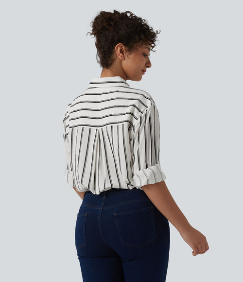 Chemise décontractée à rayures manches longues avec poches