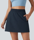 Jupe mini trapèze 2-en-1 taille haute avec boutons-pression et poches pour la randonnée