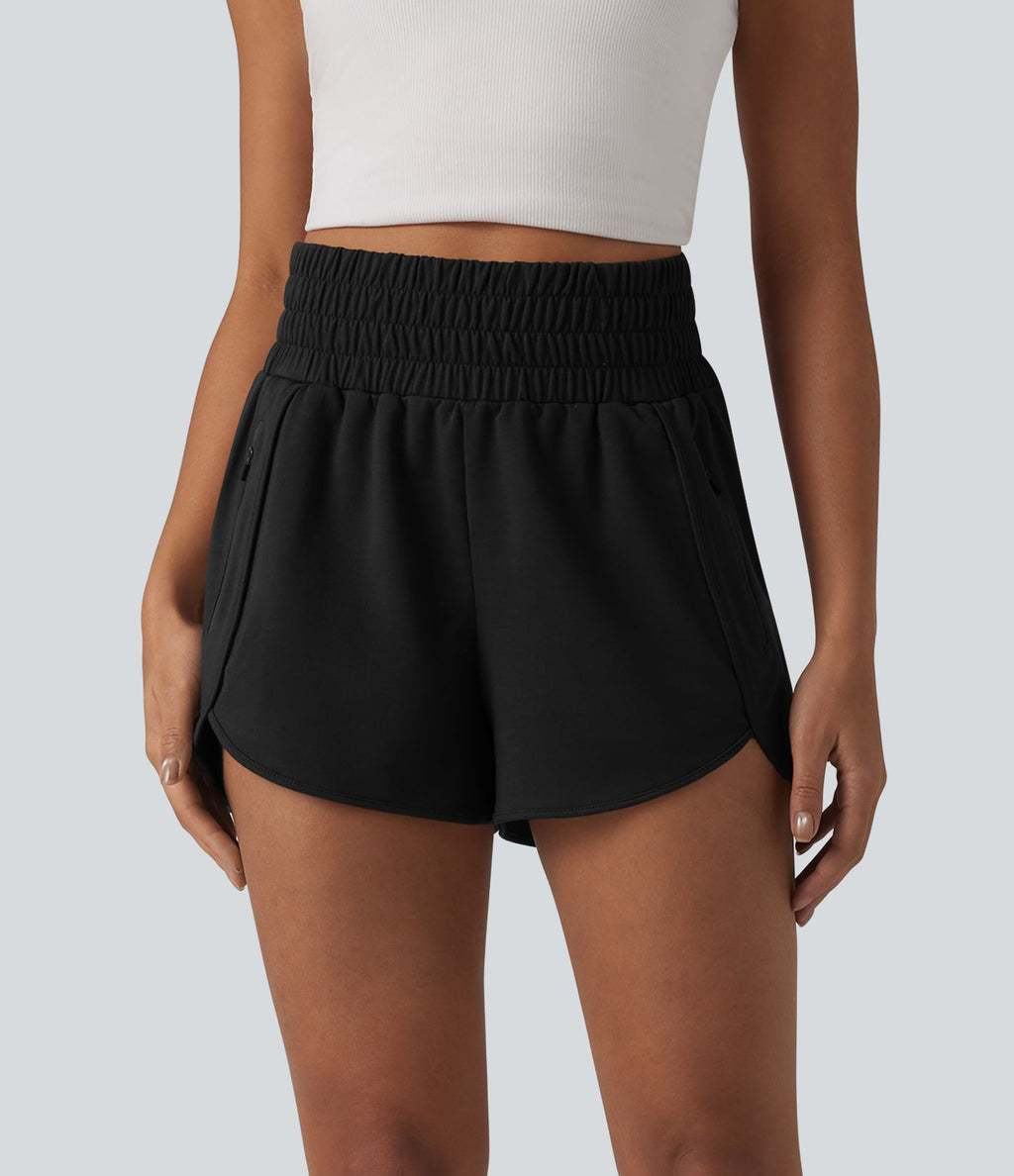 Short sweat décontracté taille haute à ourlet arrondi 7,5 cm avec poches