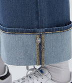 Jean décontracté Halara Flex™ taille haute jambes larges avec poches multiples et ourlet ajustable, en maille extensible effet délavé