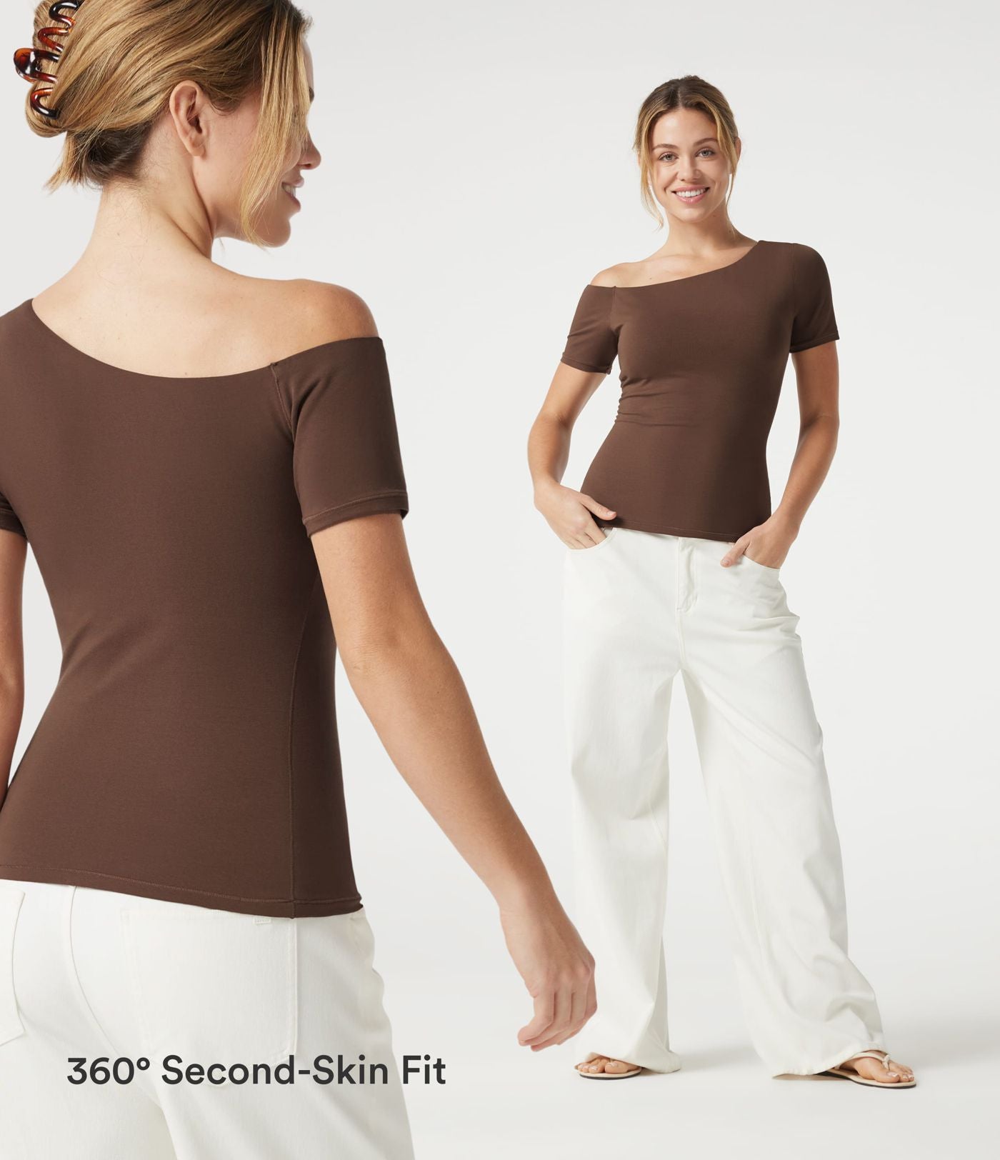 T-shirt casual Halara en jersey de coton asymétrique brassière intégrée bonnets B à DD