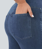 Jean super évasé Halara Flex™ grande taille en maille denim extensible délavée taille haute avec poches croisées effet frais InstantCool respirant