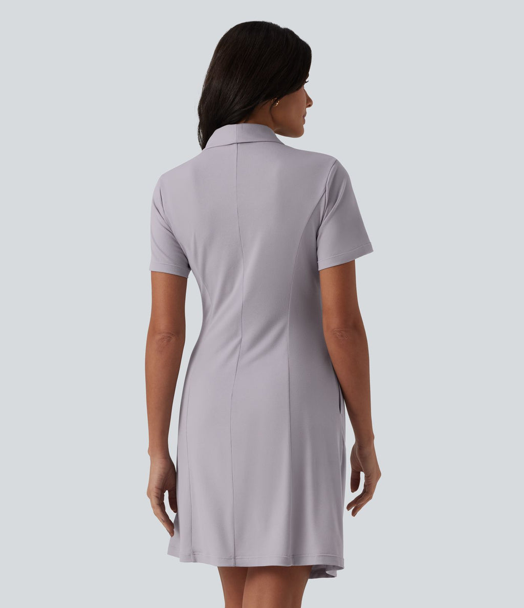 Robe tailleur courte col châle manches courtes