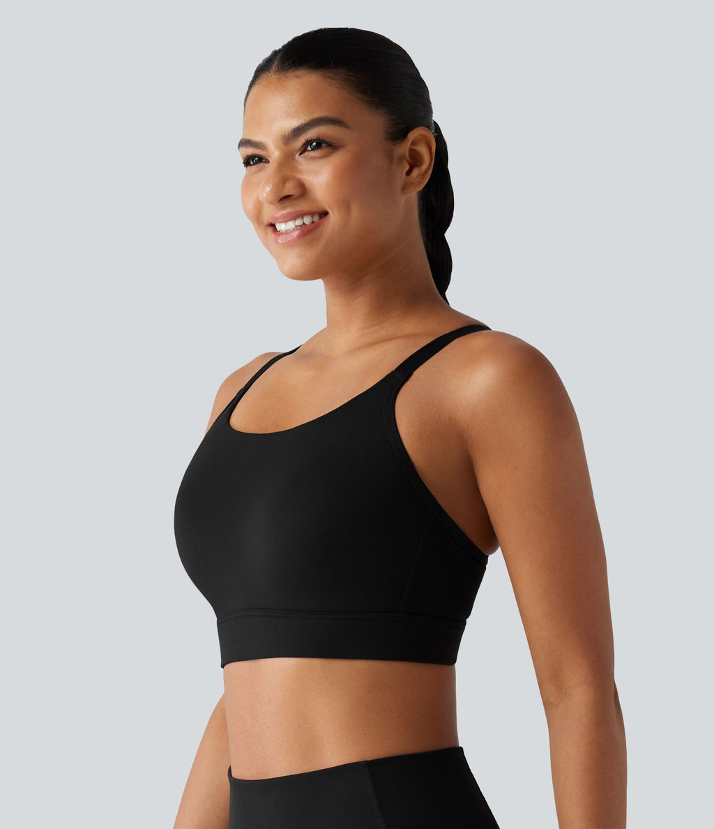 Brassière de sport d'entraînement maintien moyen col U dos nu avec boucle ajustable et [coque moulée 3D]