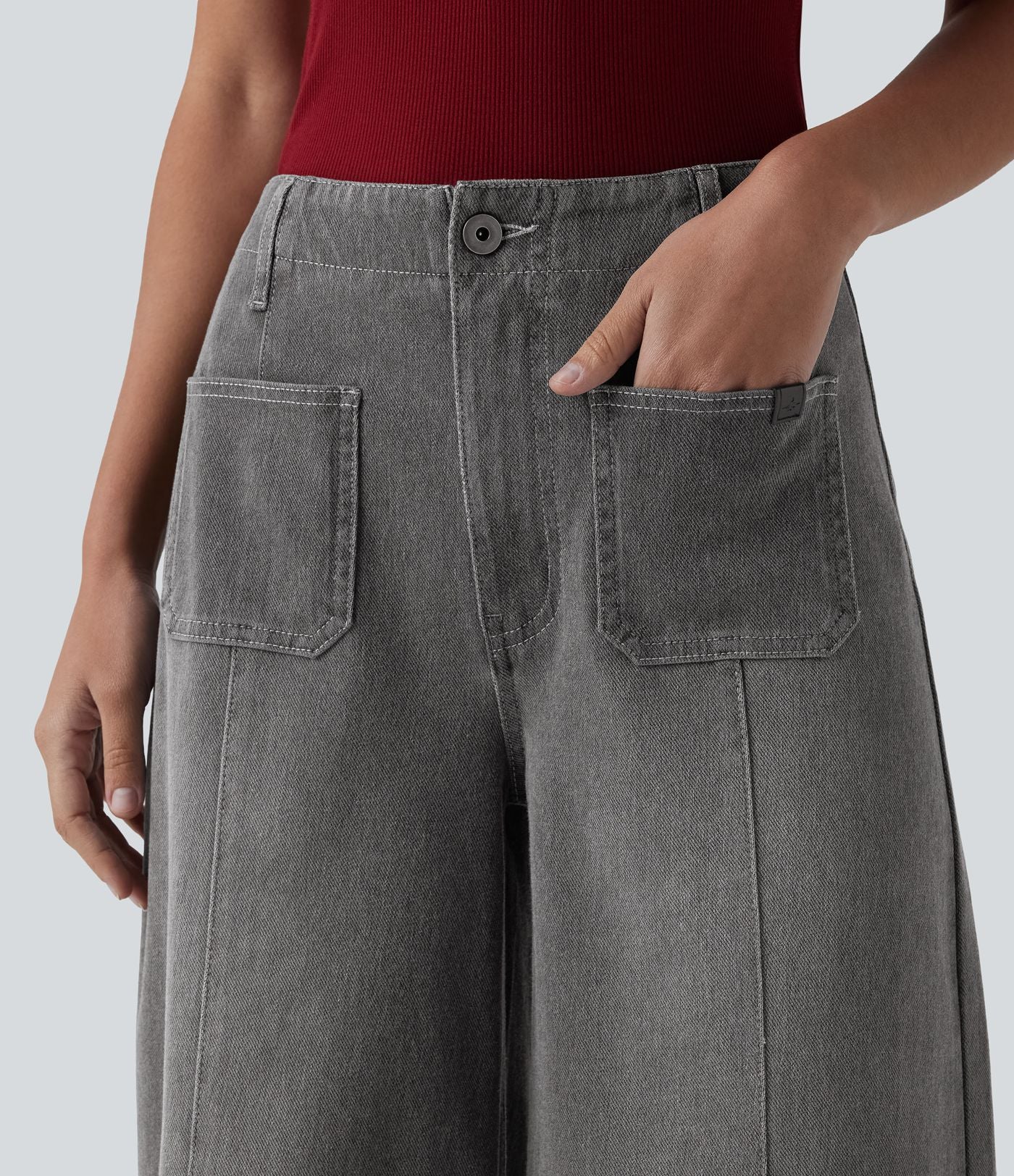 Halara Flex™ Jean large Palazzo et Taille Haute avec Poches Avant en Tricot Extensible Lavé