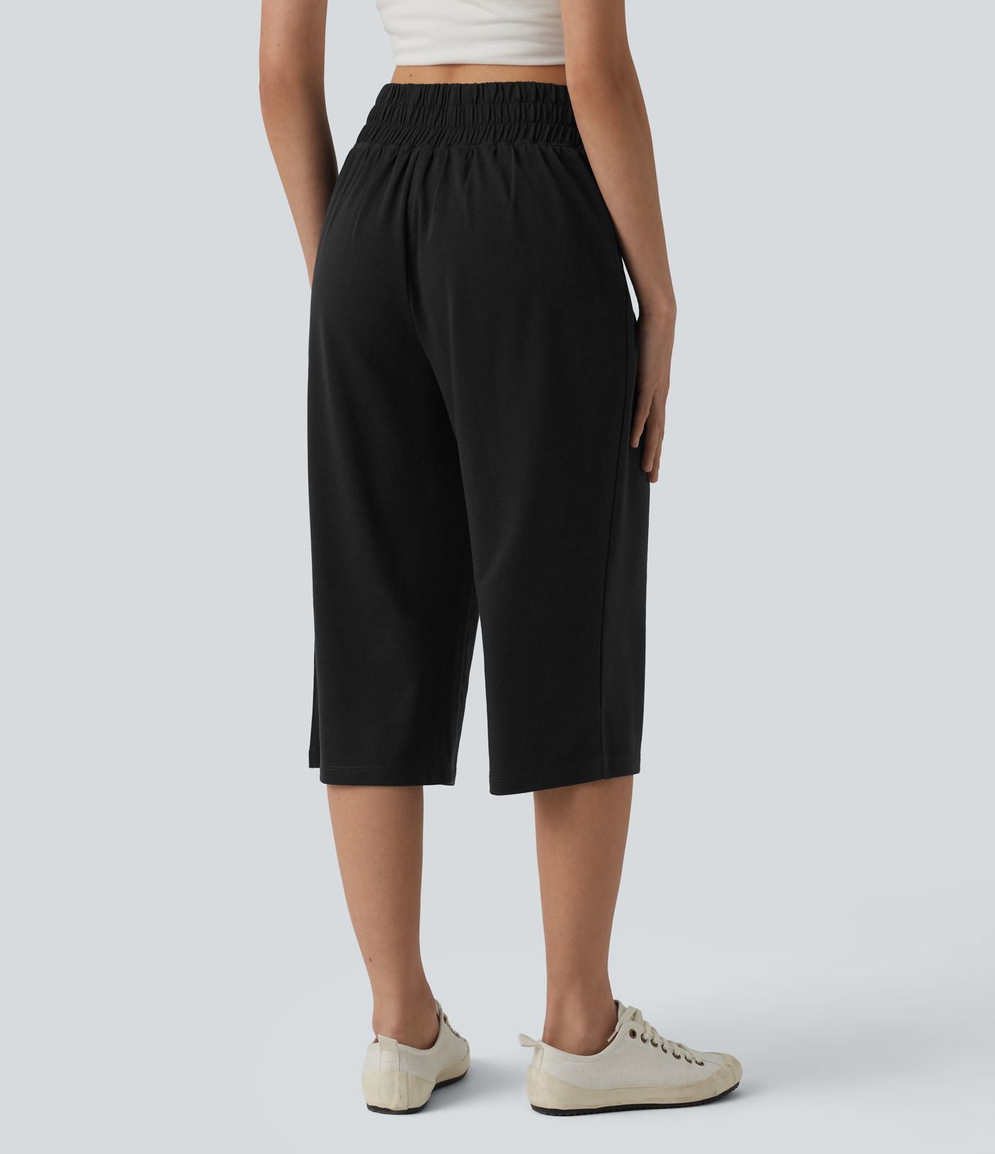 Pantalon casual capri large croisé taille mi-haute avec poches