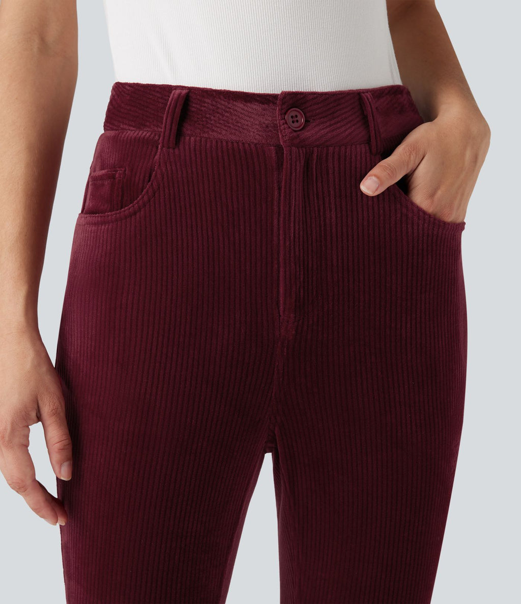 Pantalon velours côtelé taille haute avec poches