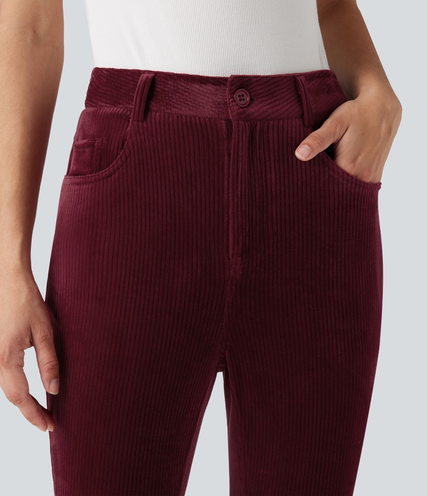 Pantalon velours côtelé taille haute avec poches