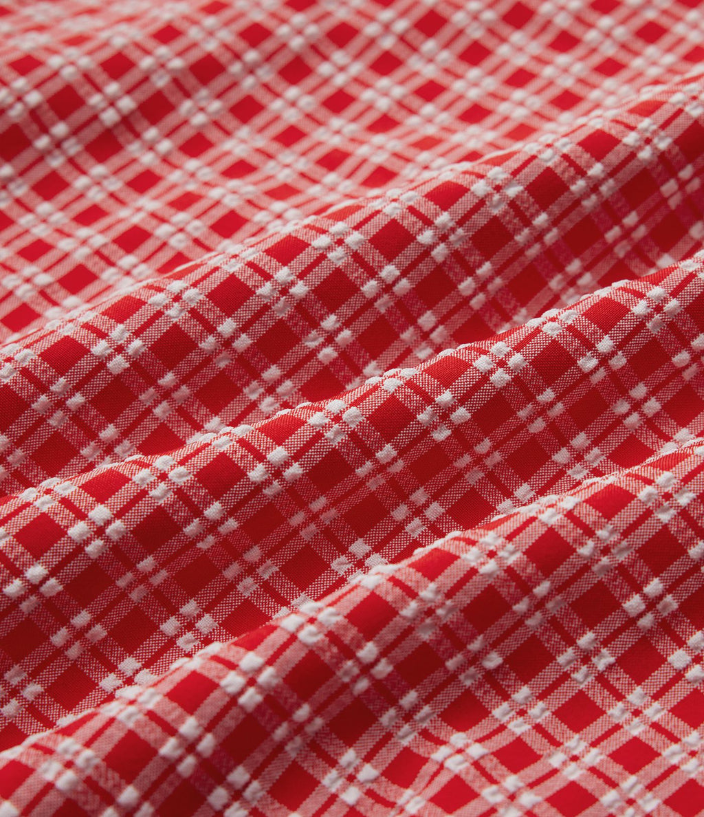 Robe mini vichy à col carré avec lien à nouer au dos et poches