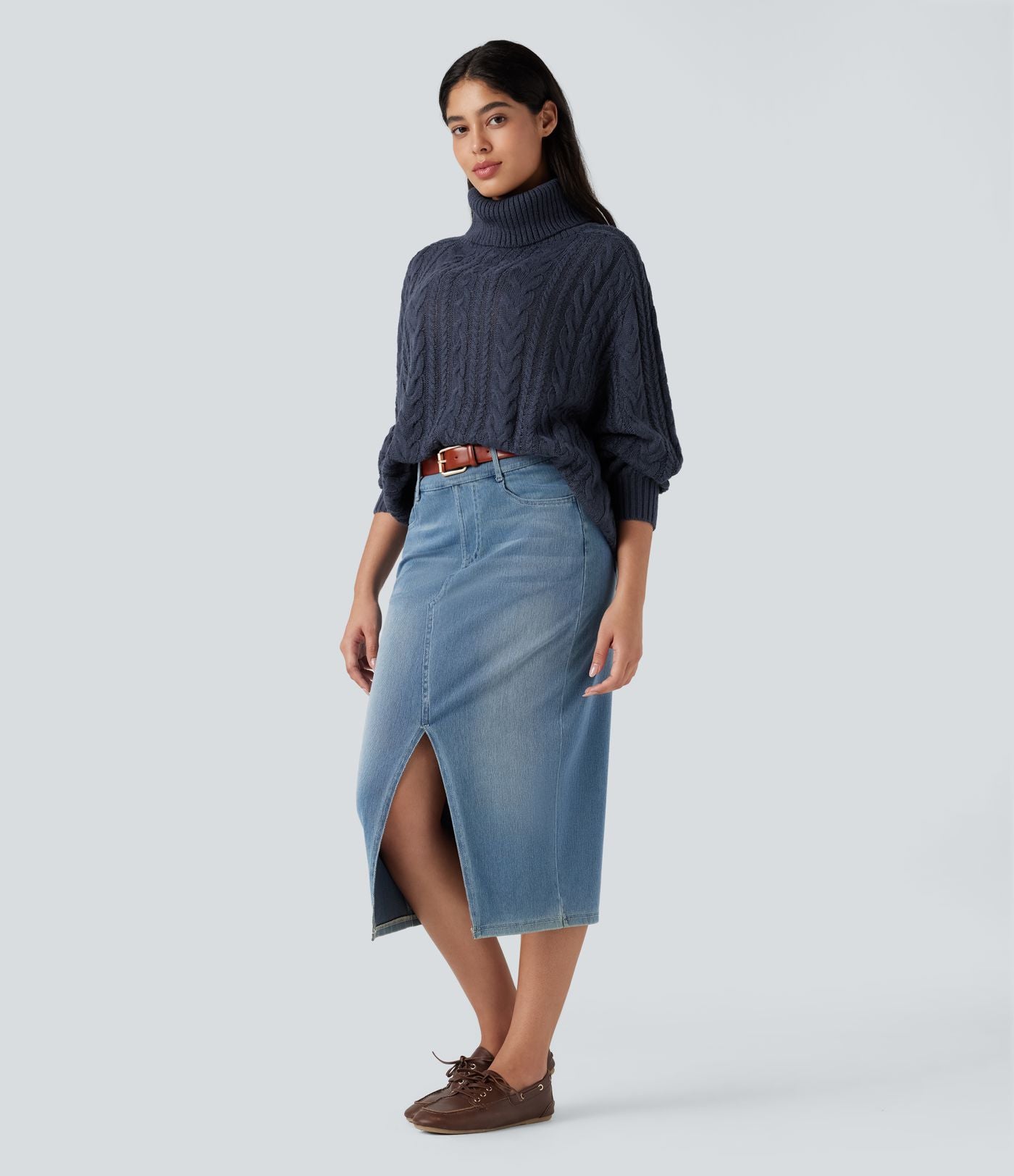 Pull col montant torsadé manches longues