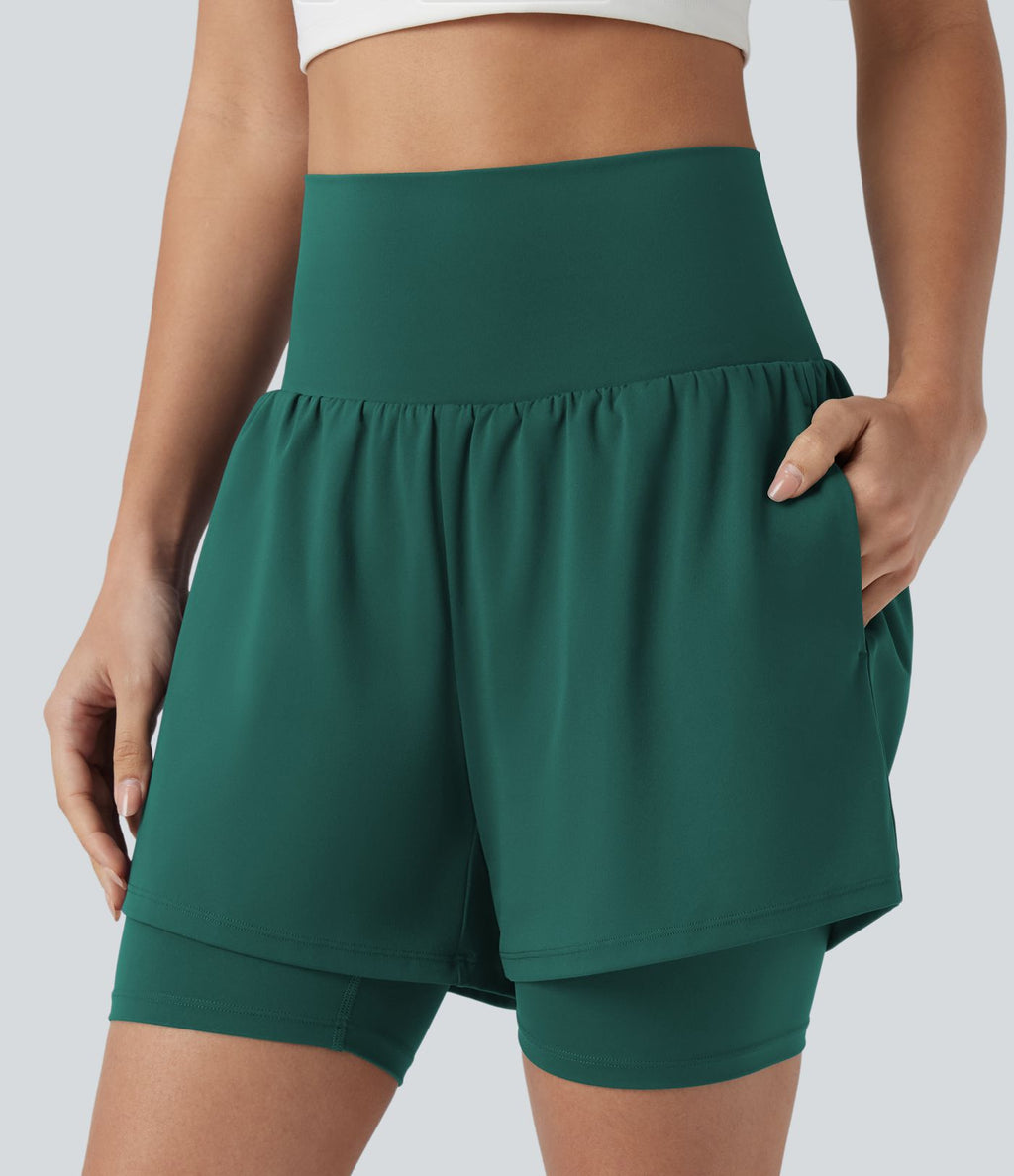 Short de yoga SoftlyZero™ Airy 2-en-1 taille ultra-haute effet frais InstantCool 17,5 cm avec poches