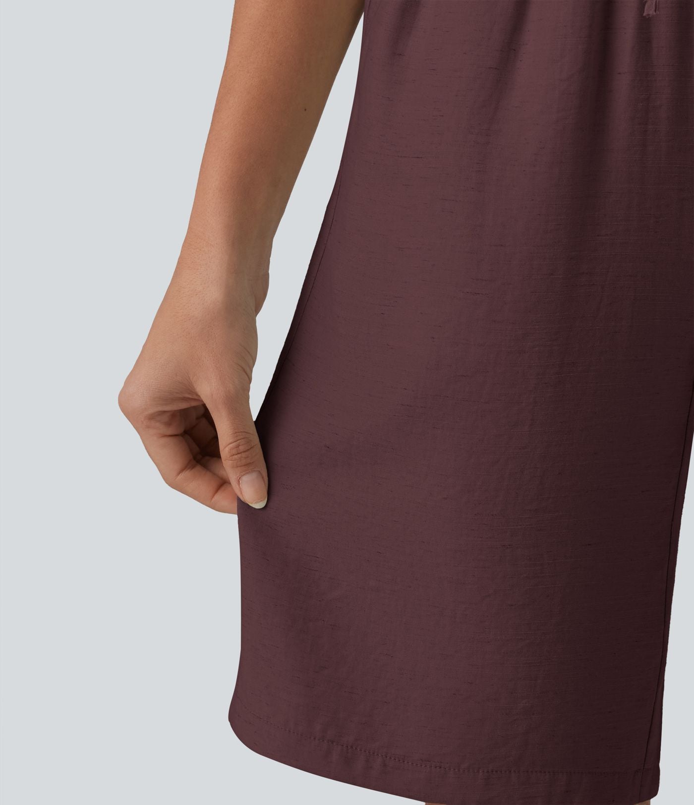 Short décontracté taille haute en lin mélangé avec cordon de serrage et poches, 25 cm