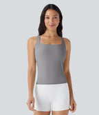 Débardeur de course crop top dos nu col carré bretelles croisées Softlyzero™ Airy Cool Touch - longueur rallongée - UPF50+