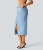 Halara Flex™ Jupe en Jean Midi Casual Tricot Extensible Taille Haute Poches Multiples