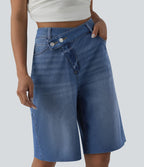 Halara Flex™ Short décontracté en jean asymétrique taille haute avec poches