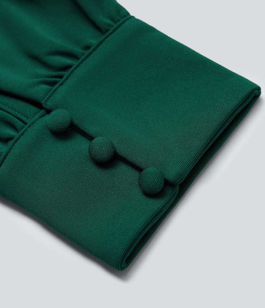 Combinaison tailleur col V manches longues bouffantes coupe droite avec poches