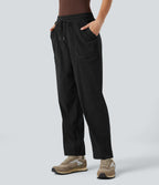 Pantalon décontracté fuselé en velours côtelé, taille mi-haute, cordon et poches