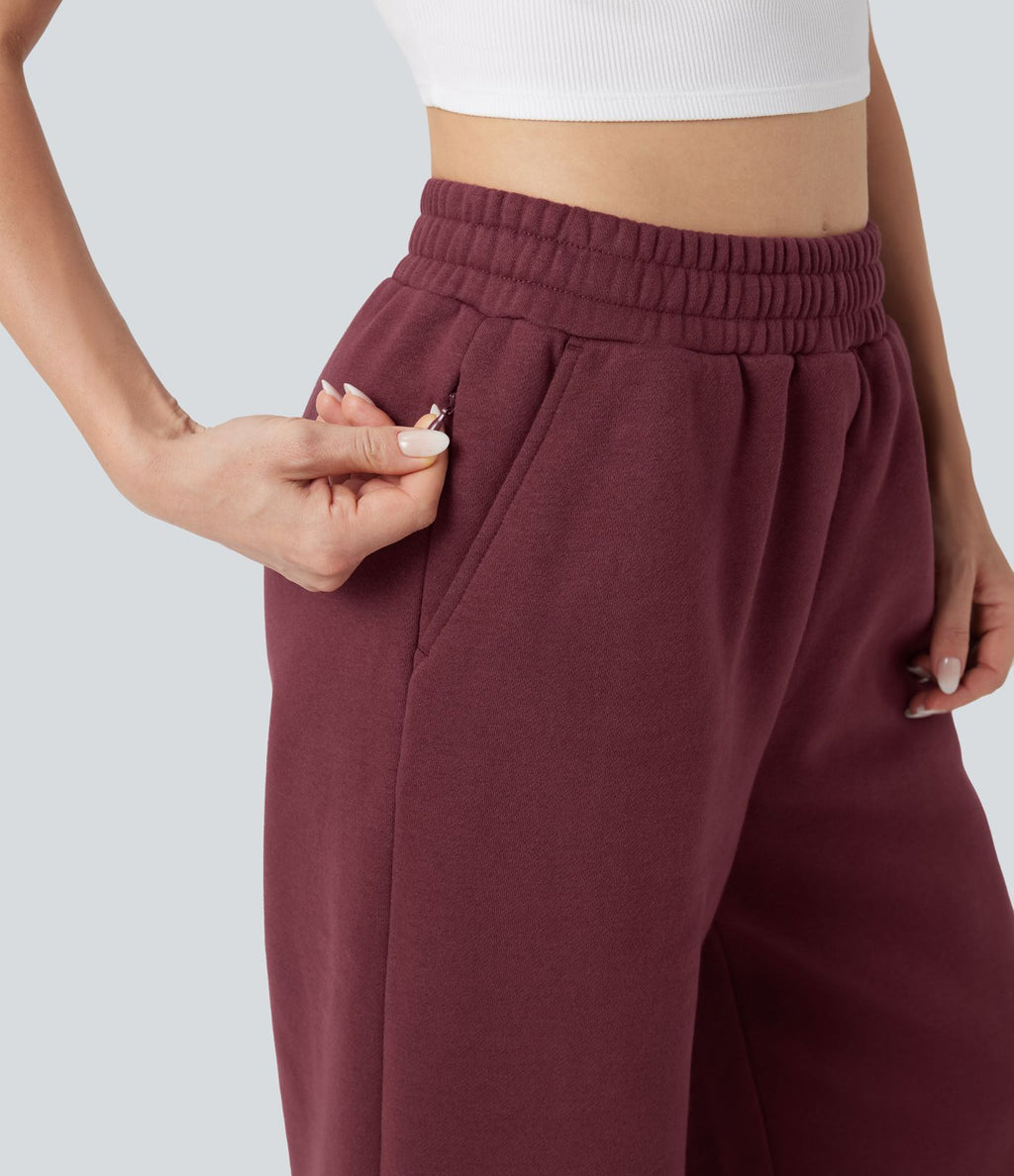 Pantalon jogging molleton coton taille haute avec cordon de serrage et poches