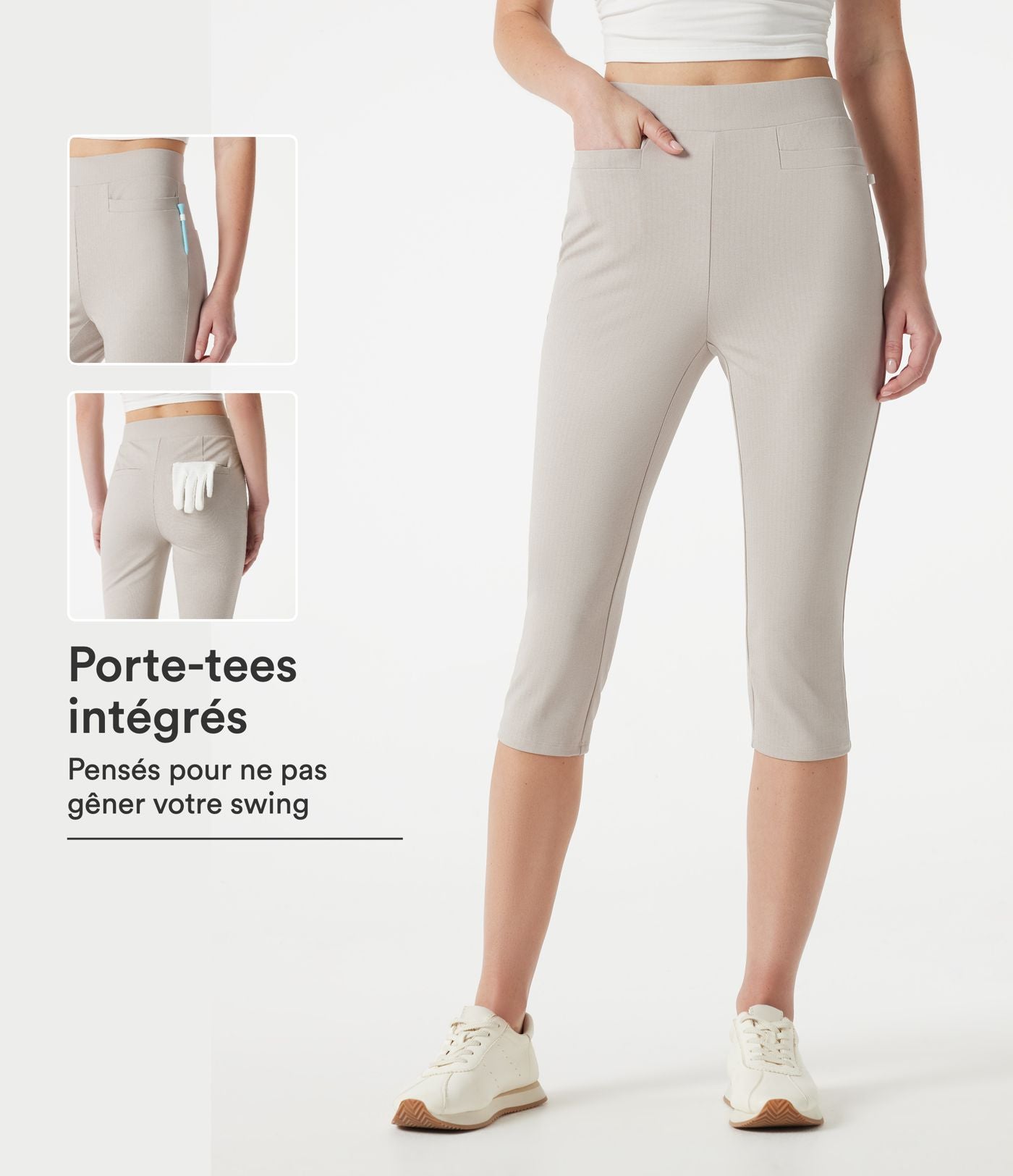 Pantalon corsaire de golf slim à chevrons taille haute avec poches