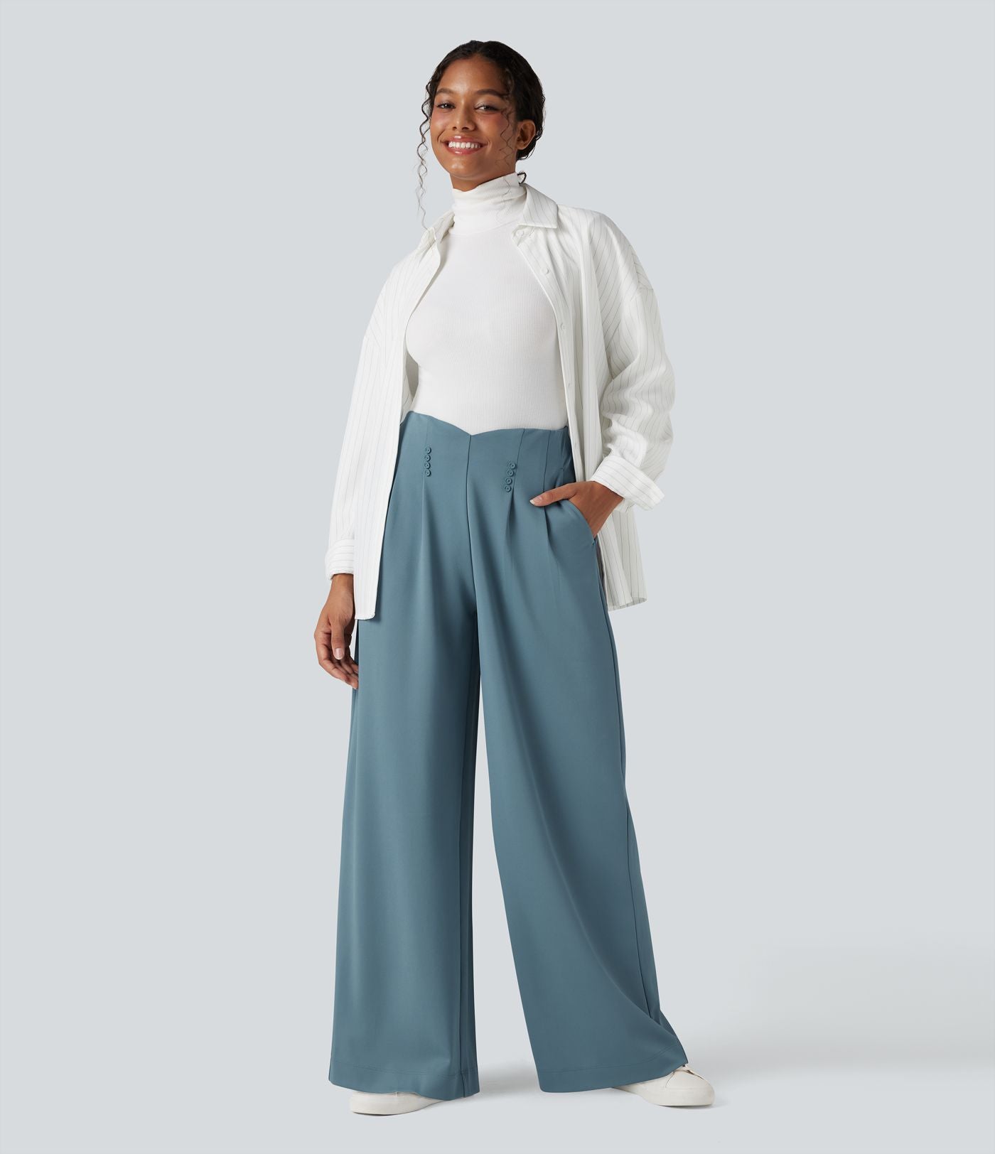 Pantalon tailleur large taille haute en crêpe avec poches Halara Flex™