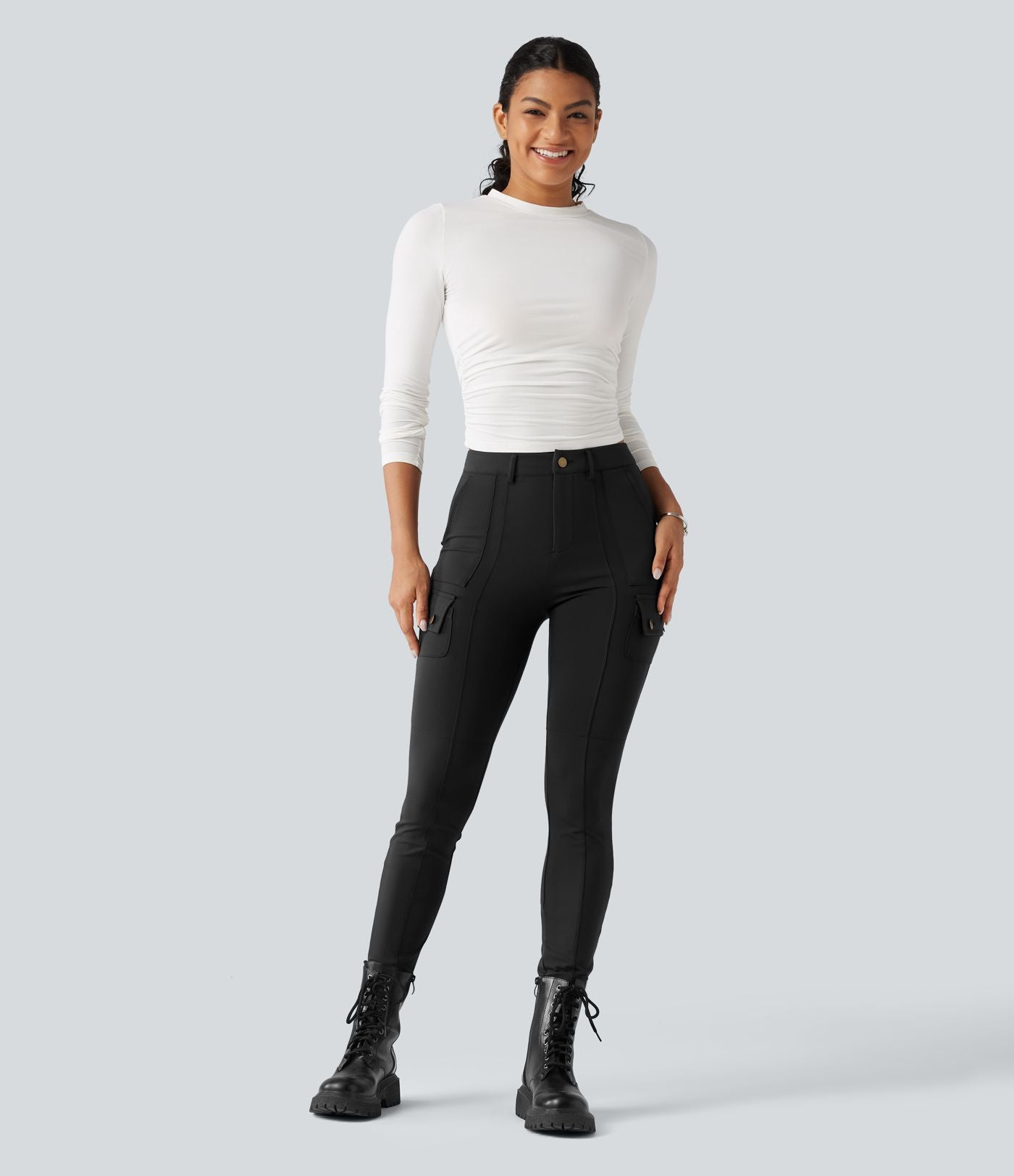 Pantalon cargo DayStretch taille haute galbant effet liftant fessiers avec poches