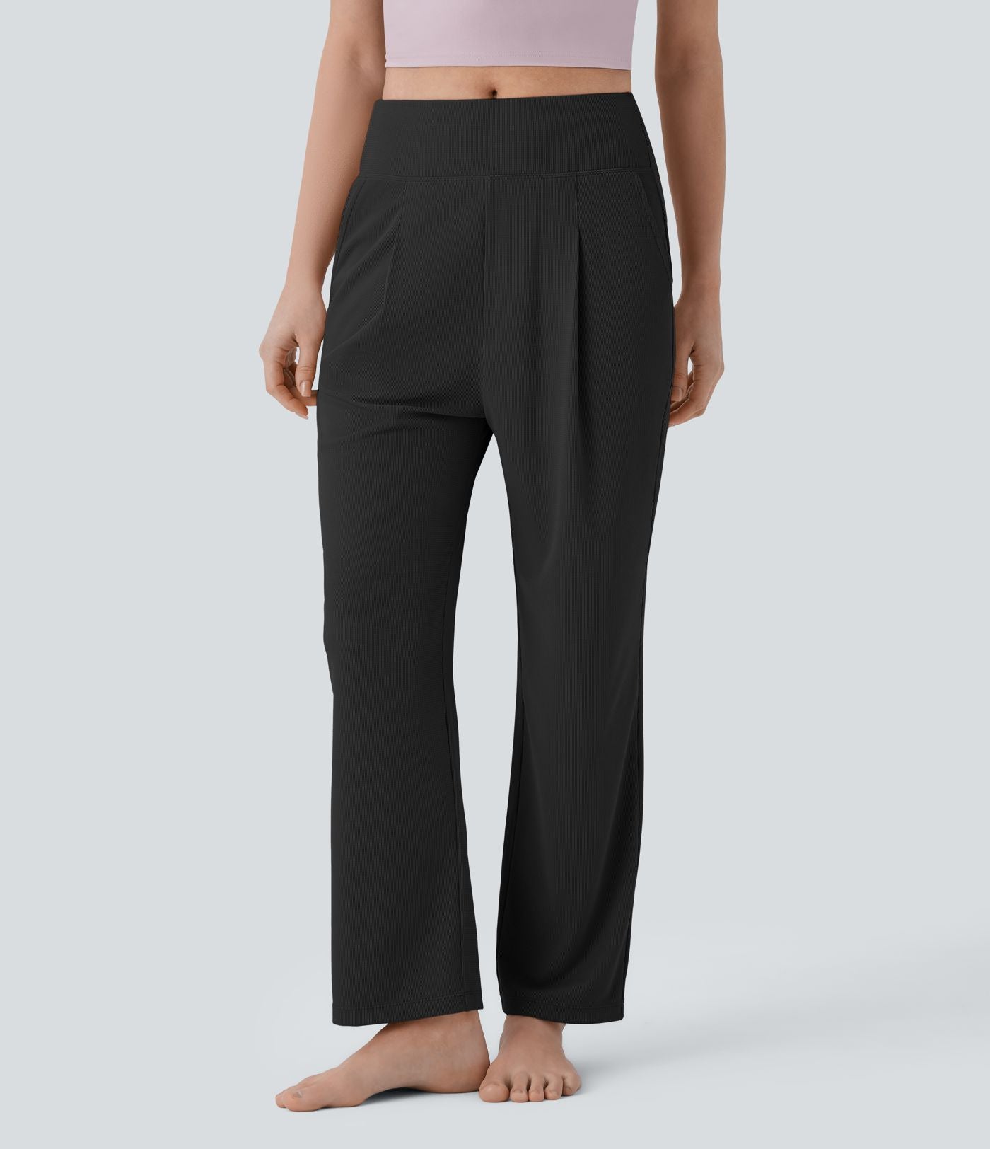 Pantalon de yoga droit en maille gaufrée, taille mi-haute, avec poche