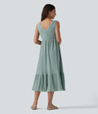Robe midi décontractée sans manches à col en V