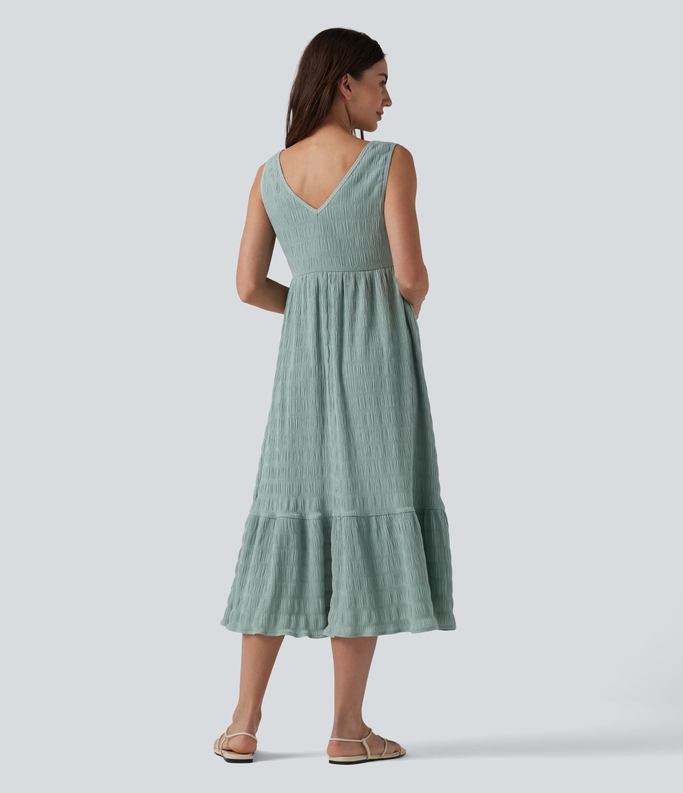 Robe midi décontractée sans manches à col en V