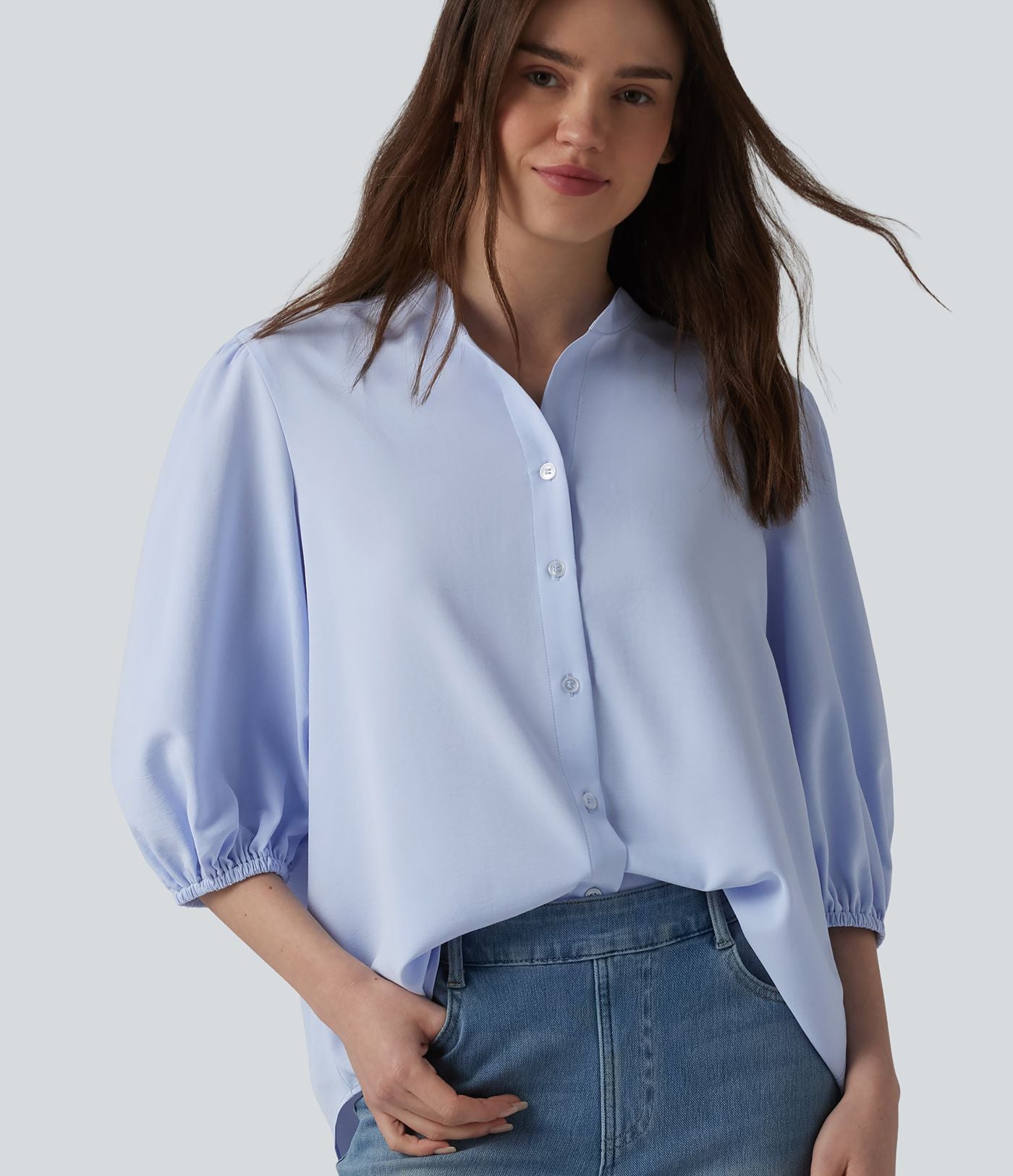 Chemise décontractée manches 3/4 bouffantes