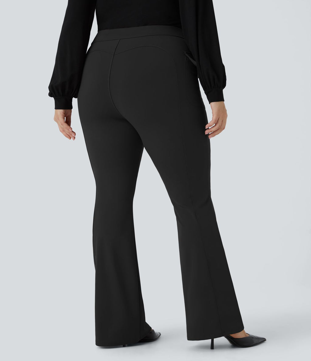 Pantalon cargo évasé taille haute grande taille avec poches à rabat latérales