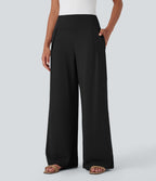 Pantalon large fluide taille haute avec poches latérales