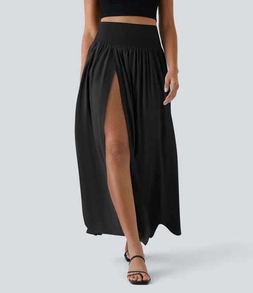 Breezeful™ Jupe Taille Haute Casual Maxi Séchage Rapide Fluide Fente Plissée 2 en 1