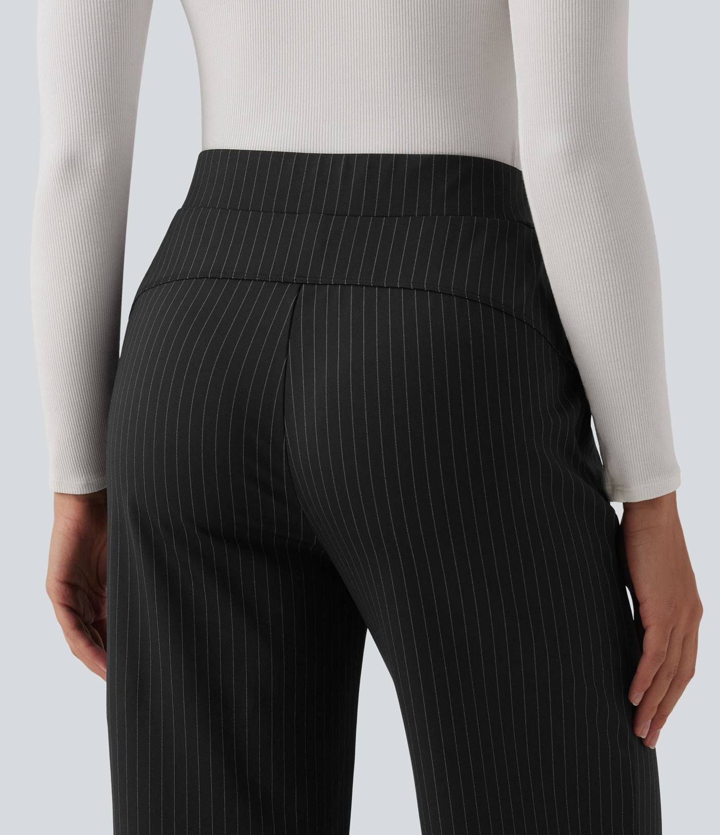 Pantalon tailleur large taille haute à rayures avec poches