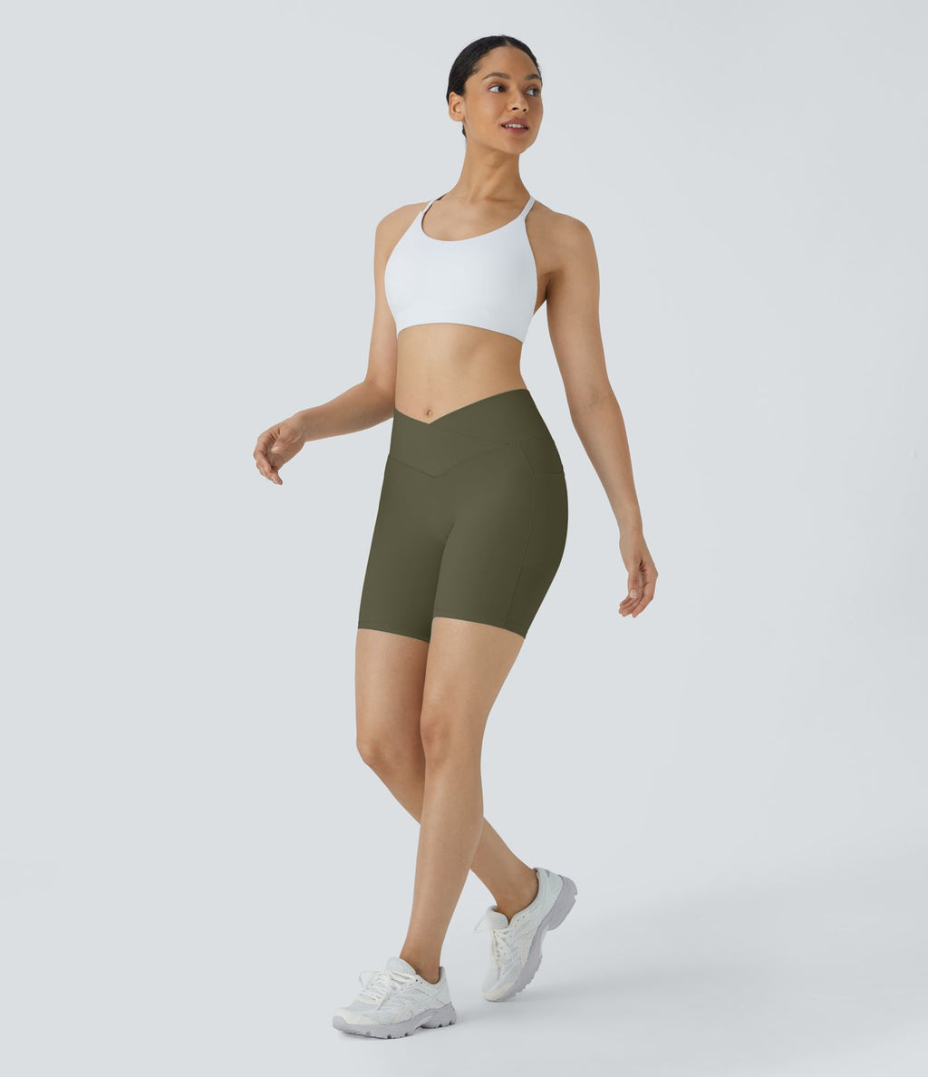 Softlyzero™ Short 17,5cm Yoga Taille Haute Crossover avec Poches Latérales