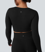 Haut de sport yoga court en maille gaufrée à manches longues sans couture OneForm Seamless Flow