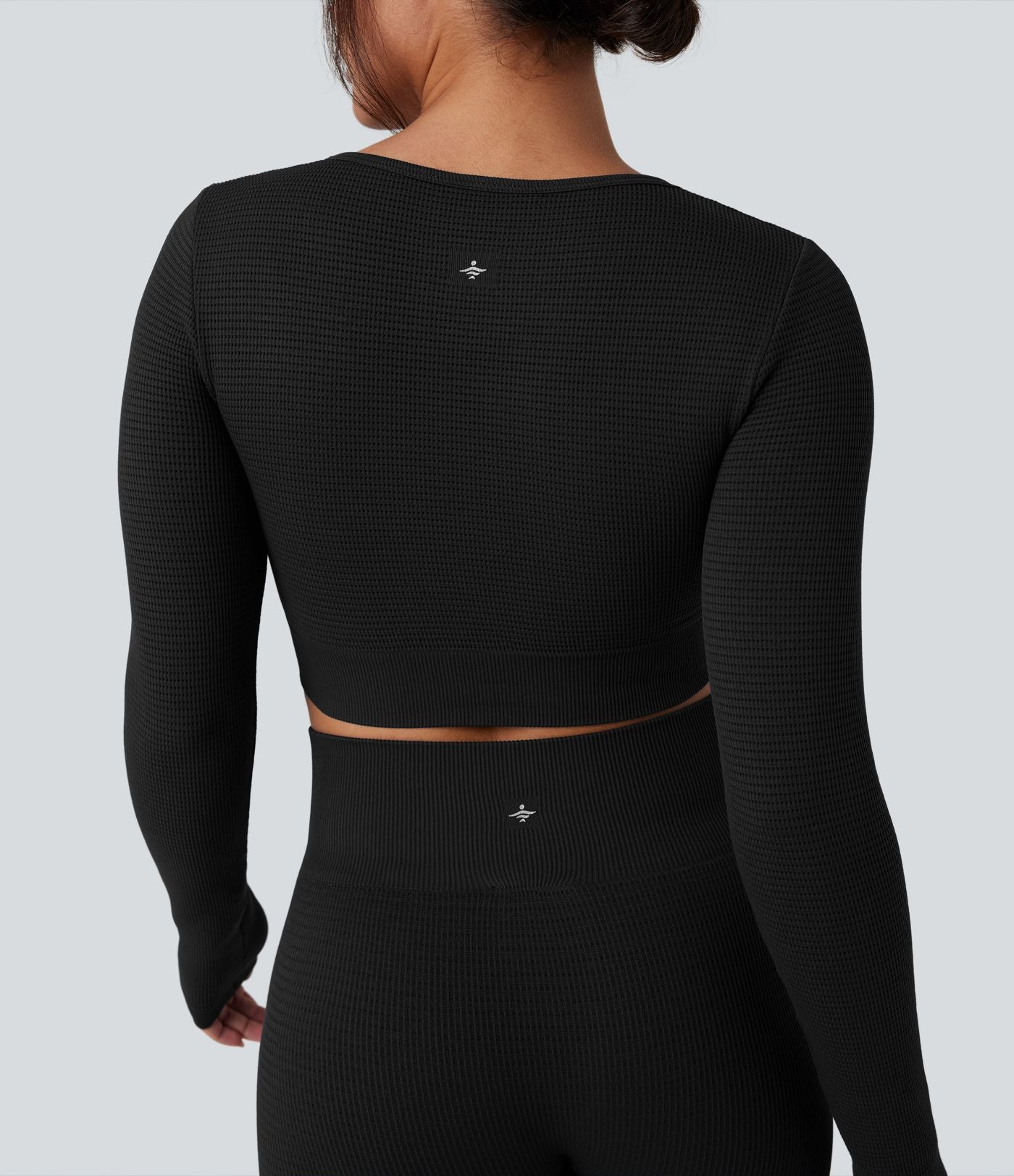 Haut de sport yoga court en maille gaufrée à manches longues sans couture OneForm Seamless Flow